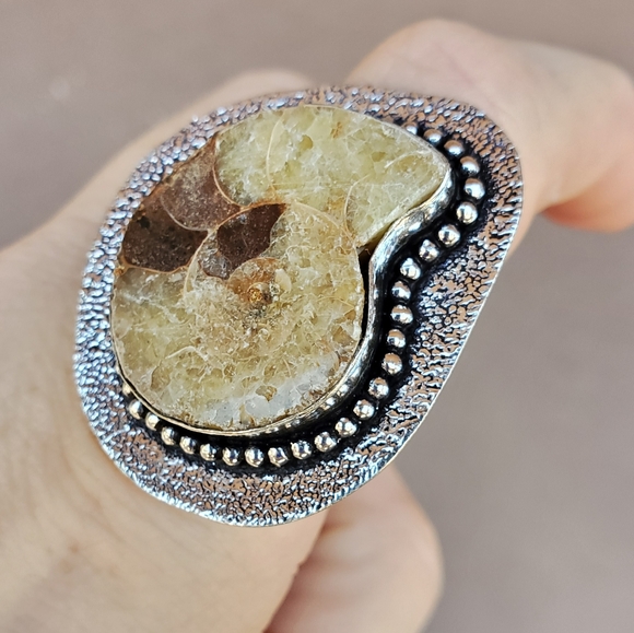 New Unique Oversized Ammonite 925 Silver Ring. - Picture 2 of 13